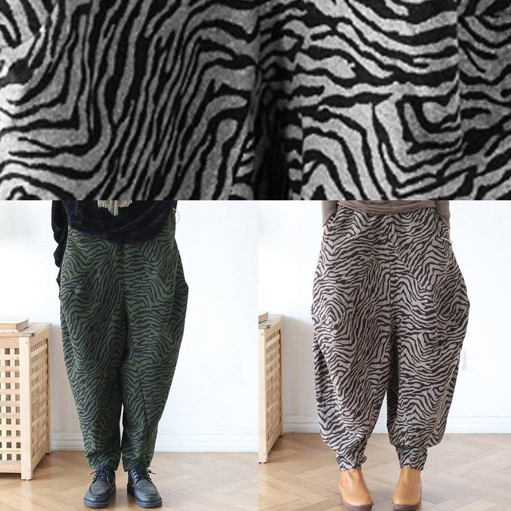 100% oversize green Jacquard Fabrics wide leg pants high waist - SooLinen