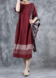 100% patchwork cotton Tunic Tutorials burgundy cotton Dresses summer - SooLinen