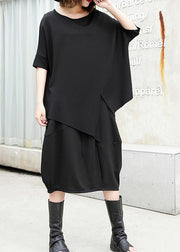 100% pockets cotton skirt black A Line patchwork skirt - SooLinen