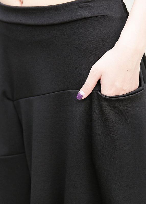 100% pockets cotton skirt black A Line patchwork skirt - SooLinen