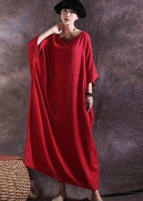 100% solid color cotton quilting clothes Catwalk red o neck Dresses summer - SooLinen