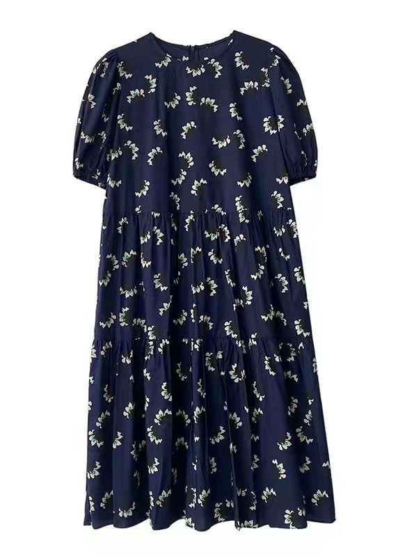 100% blue prints cotton dress Cinched A Line summer Dresses