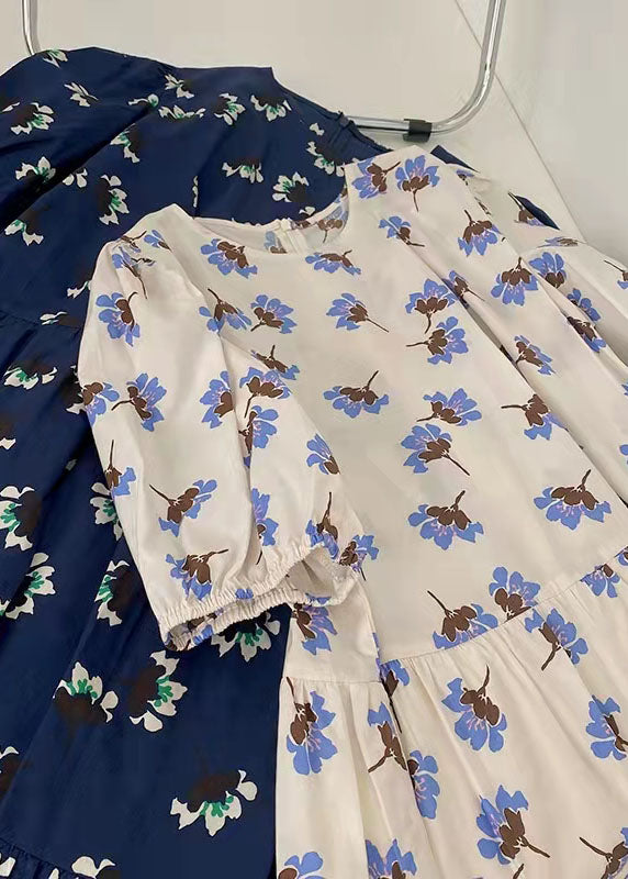 100% blue prints cotton dress Cinched A Line summer Dresses