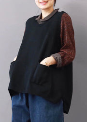 Boutique schwarze Pullover plus Größe Pullover mit großen Taschen 2018 ärmelloses Hemd