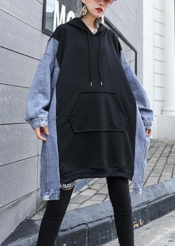 French Hooded Asymmetric Clothes For Women Work Outfits Black A Line Tops - SooLinen