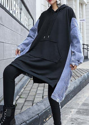 French Hooded Asymmetric Clothes For Women Work Outfits Black A Line Tops - SooLinen