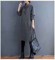 Neue übergroße Baumwollkleidung Kleider Vintage Langarm Rollkragen Taschen Freizeitkleid