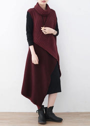 2021 Fall original loose red thick knitted stitching woolen two-piece suit - SooLinen