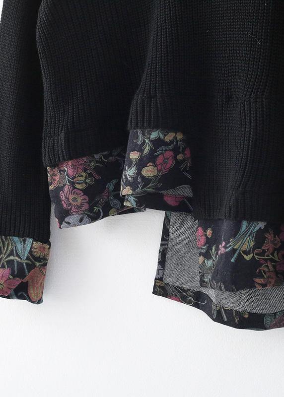 20 new zipper asymmetric black print Hoodie and patchwork wide leg pants - SooLinen