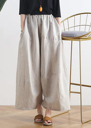 20 summer stitching thin women's new cotton and linen nude wide-leg pants - SooLinen