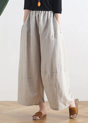 20 summer stitching thin women's new cotton and linen nude wide-leg pants - SooLinen