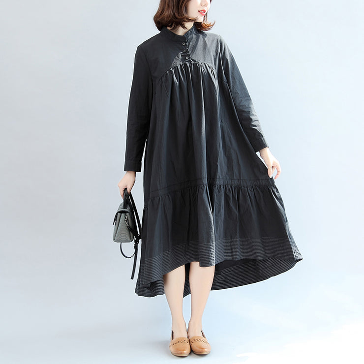 2021 autumn black butterfly hem cotton dresses oversize casual maxi dress