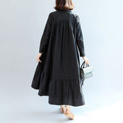 2021 autumn black butterfly hem cotton dresses oversize casual maxi dress