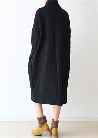 2021 autumn black cotton dresses long sleeve warm winter dress high neck caftans