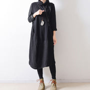 2021 autumn black shoulder zipper linen dresses cotton patchwork caftans  plus size gowns