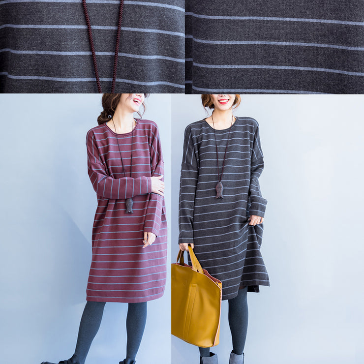 2021 autumn gray casual knit dresses plus size striped sweater dress