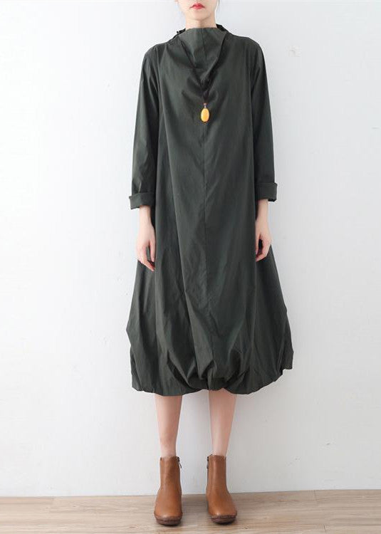2021 autumn tea green cotton dresses original design baggy caftans plus size gown
