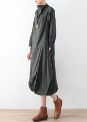 2021 Herbst Teegrün Baumwolle Kleider Original Design Baggy Kaftane plus Größe Kleid