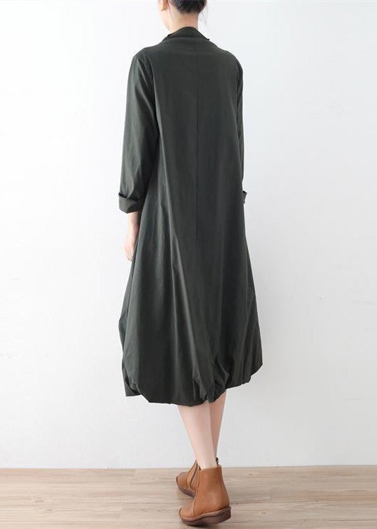 2024 autumn tea green cotton dresses original design baggy caftans plus size gown