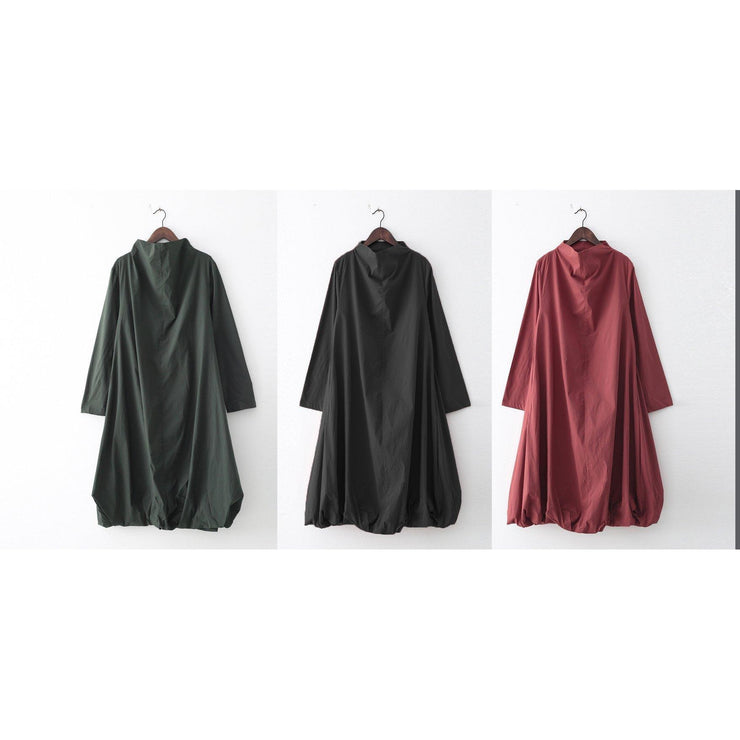 2021 Herbst Teegrün Baumwolle Kleider Original Design Baggy Kaftane plus Größe Kleid
