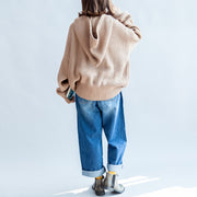 2021 autumn thick khaki cotton sweateres plus size hooded lantern sleeve knitted tops