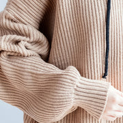 2024 autumn thick khaki cotton sweateres plus size hooded lantern sleeve knitted tops