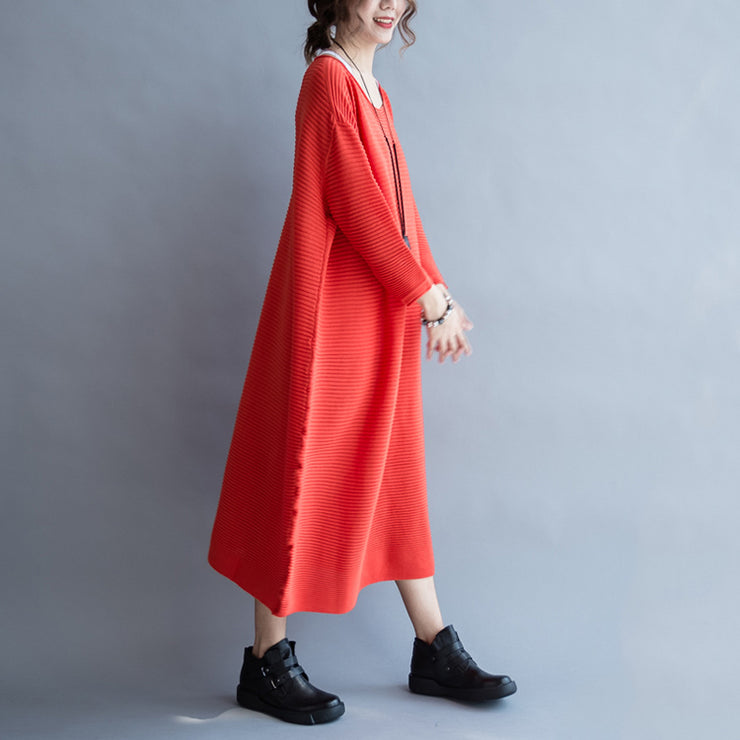 2024 autumn thick red sweater dresses plus size casual knit dress