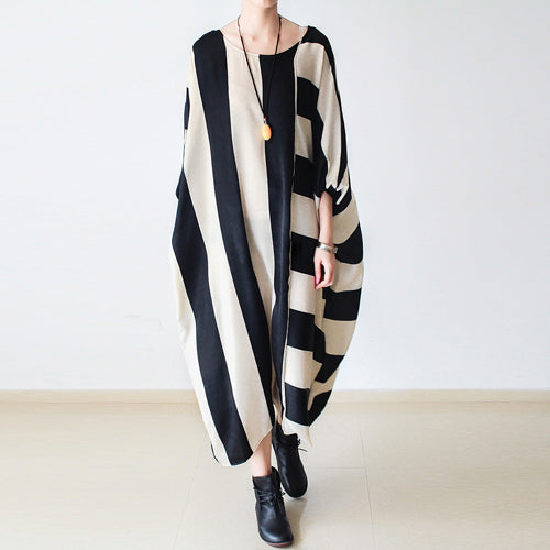 2021 autumn trend stripe baggy dresses silk plus size caftans oversized cotton gown