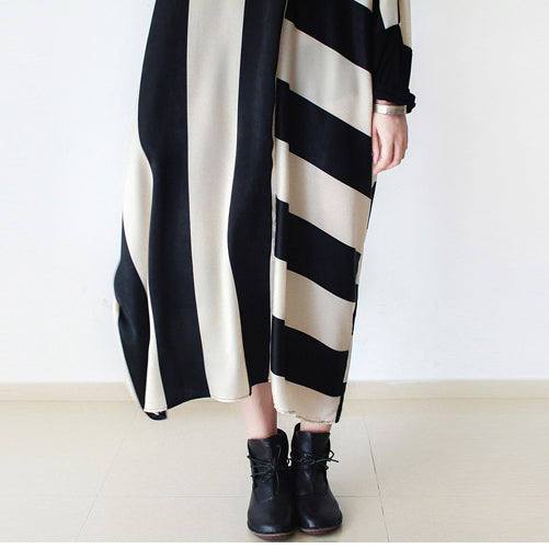 2024 autumn trend stripe baggy dresses silk plus size caftans oversized cotton gown