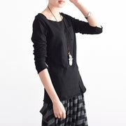 2021 autumn tunic cotton shirts black long sleeve woman tops blouse side open