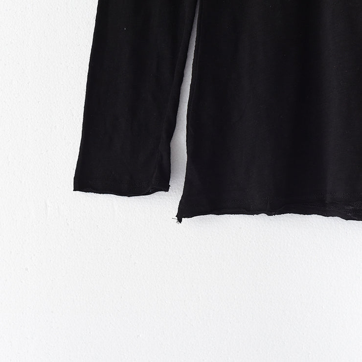 2024 autumn tunic cotton shirts black long sleeve woman tops blouse side open