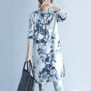 2021 Herbst Winter grau bedruckte Wollstrickkleider plus Größe passen Pullover Kleid Seite offen