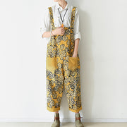 2021 autumn yellow print jumpsuits cotton pants oversize casual fall outfits