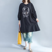 2021 Baggy Loose Black Prints Baumwollkleider plus Size Long Fit A Line Dress