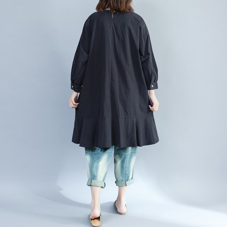 2021 baggy loose black prints cotton dresses plus size long  fit a line dress