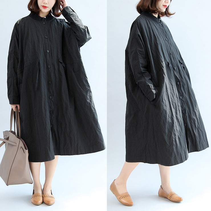 2024 black casual cotton coat plus size unique outwear long sleeve clothes