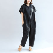 2024 black casual cotton hooded short sleeve tops and jumpsuit jeans