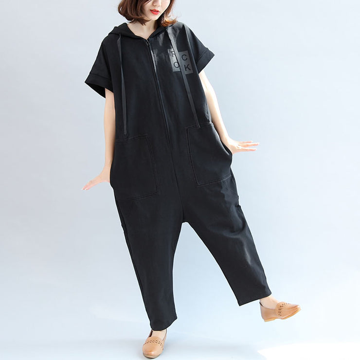 2021 black casual cotton hooded short sleeve tops and jumpsuit jeans