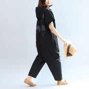 2024 black casual cotton hooded short sleeve tops and jumpsuit jeans