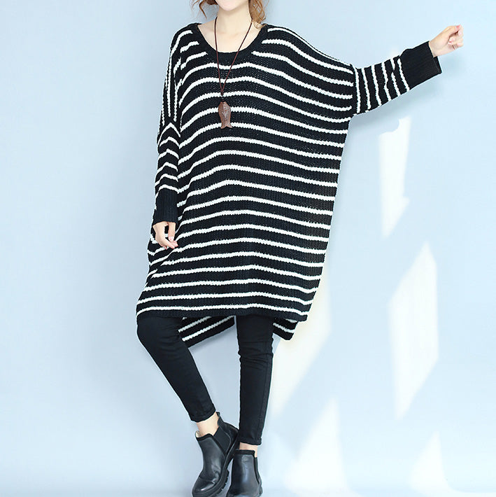 2024 black casual cozy sweater dresses low high plus size o neck knit pullover dress