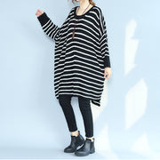 2024 black casual cozy sweater dresses low high plus size o neck knit pullover dress