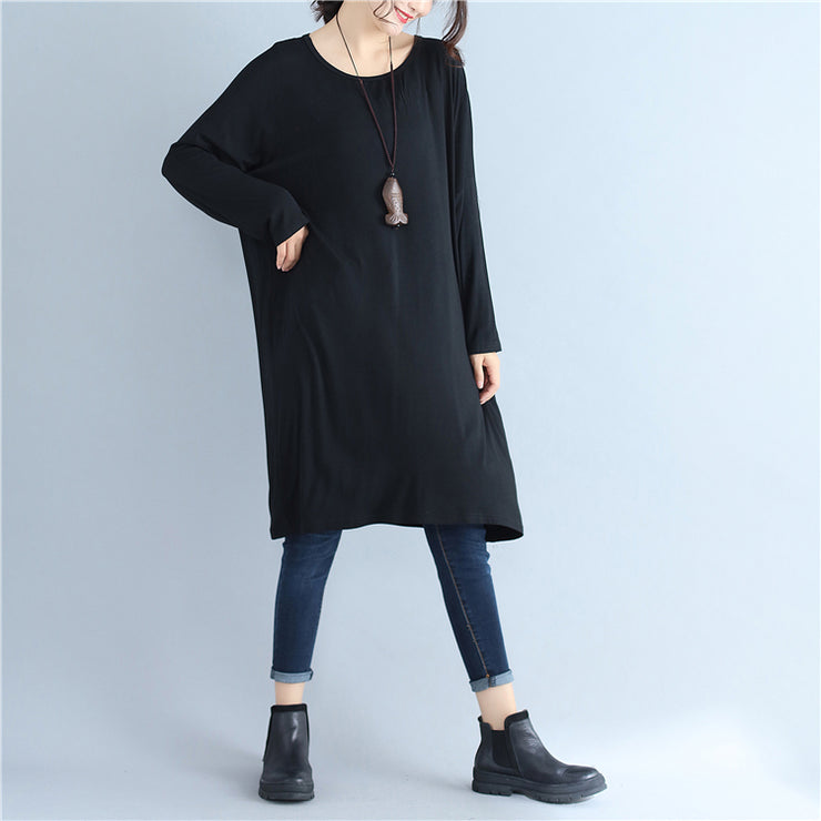 2021 schwarze lässige Pulloverkleider aus Baumwolle plus Größe festes Umstandskleid mit O-Ausschnitt