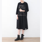 2021 black cotton knee dress oversized traveling dress boutique side open striped cotton dresses