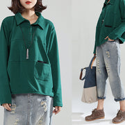 2024 blackish green cotton casual tops baggy loose patchwork shirt tops