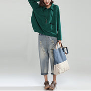 2021 blackish green cotton casual tops baggy loose patchwork shirt tops