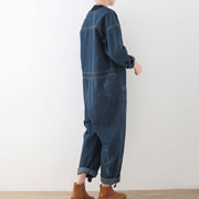 2021 blue casual cotton high waist plus size jumpsuit pants