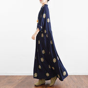 2021 fall Navy embroidered chiffon dresses oversized chiffon gown caftans traveling
