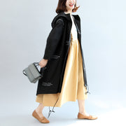 2024 fall black alphabet print cotton blouse oversize long sleeve hooded coat
