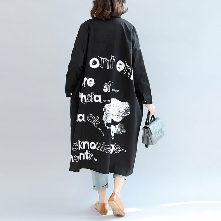 2021 fall black animal print cotton tops oversize o neck shirt dress