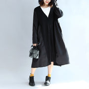 2021 Herbst schwarze Patchwork-Strickjacken aus Seide plus Größe Pullover mit V-Ausschnitt Outwear